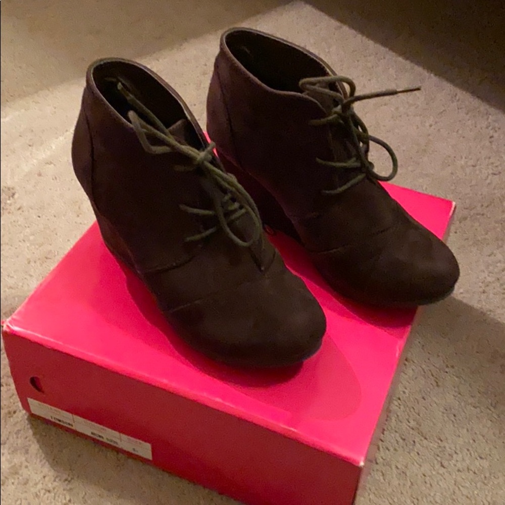Brown wedge booties